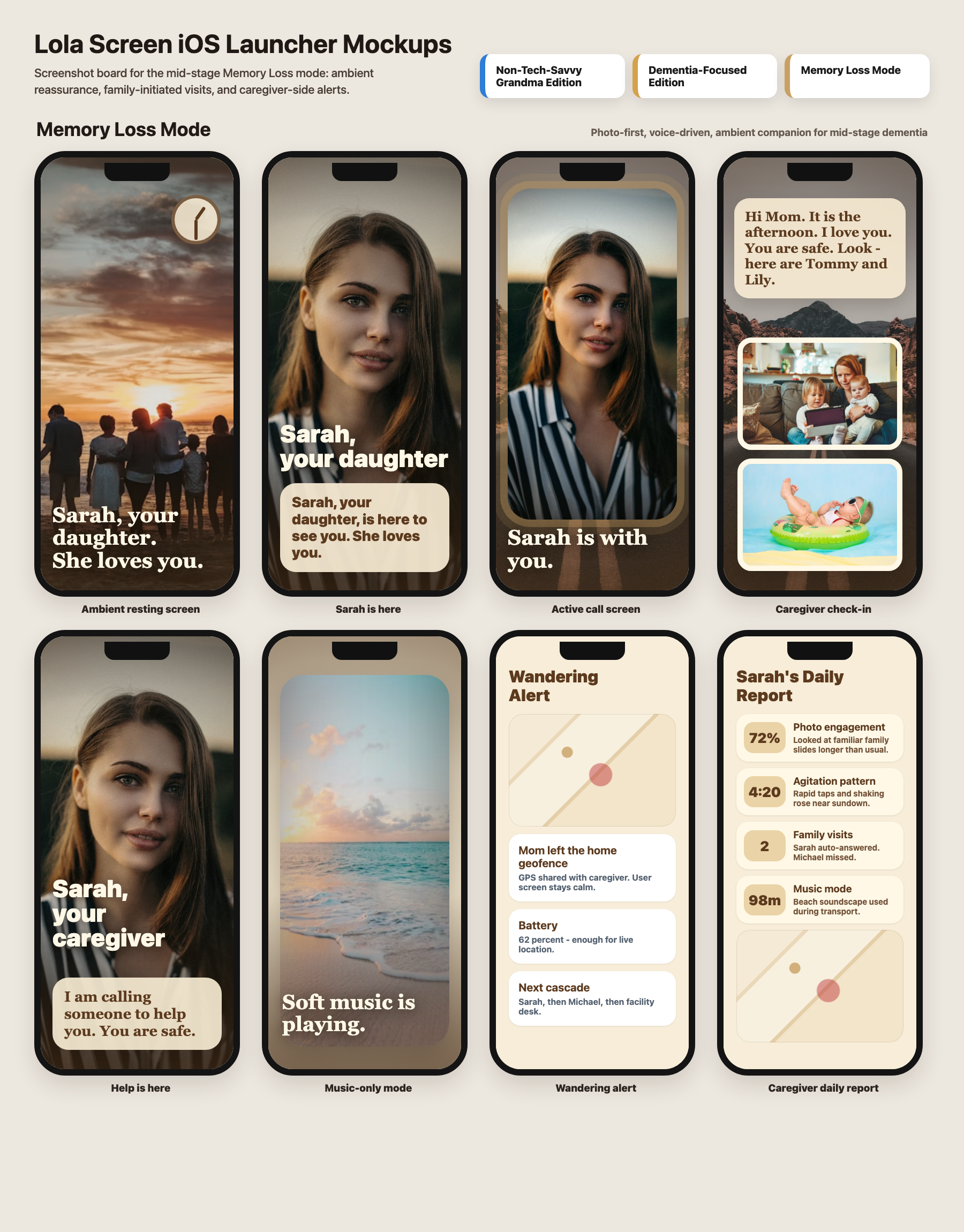 LolaScreen companion mode with gentle memory support guidance
