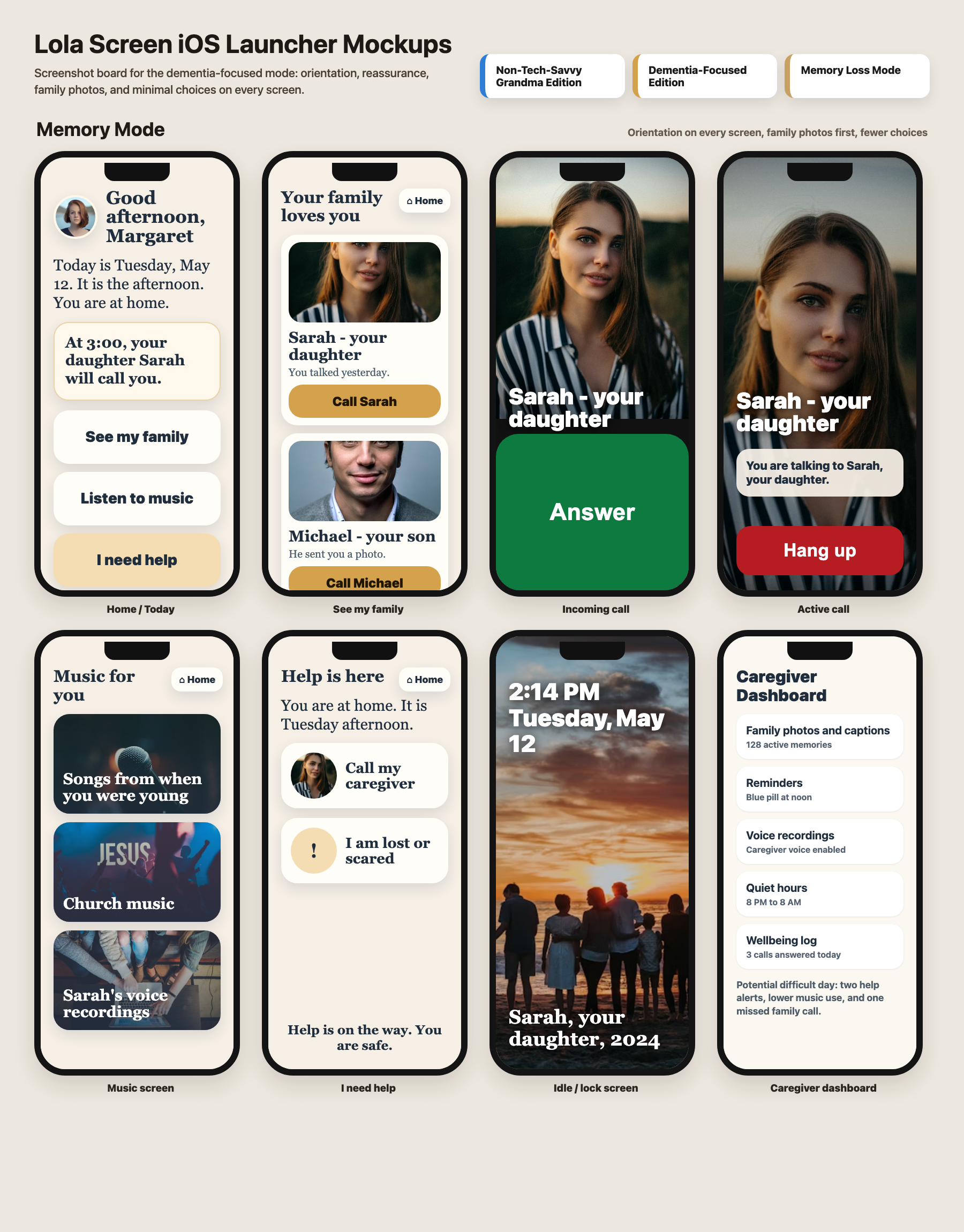 LolaScreen memory mode with warm photo-first orientation